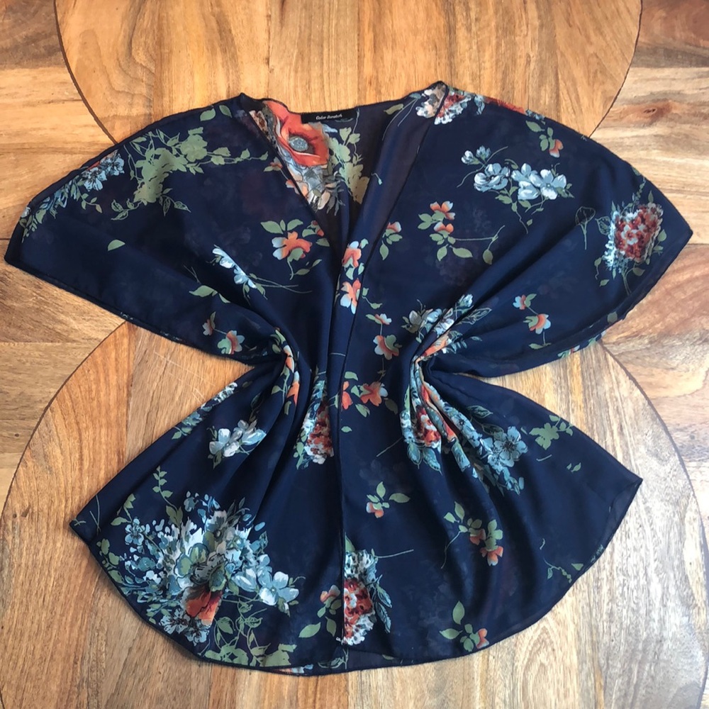Color Swatch Kimono Sz:M. Navy/Orange/Sage/SkyBlue